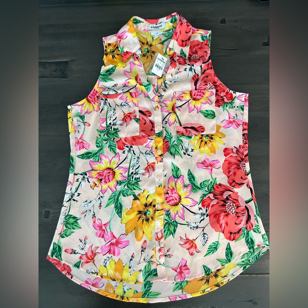 EXPRESS Floral Slim Sleeveless Portofino Top size S